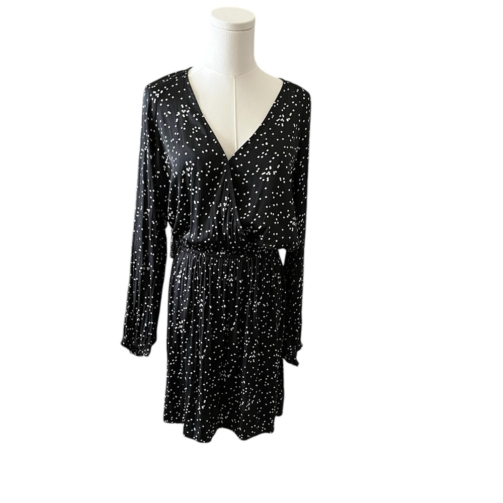 GAP Flowy Long Sleeve Mini Dress – Black & White‎ Dotted, Size Medium